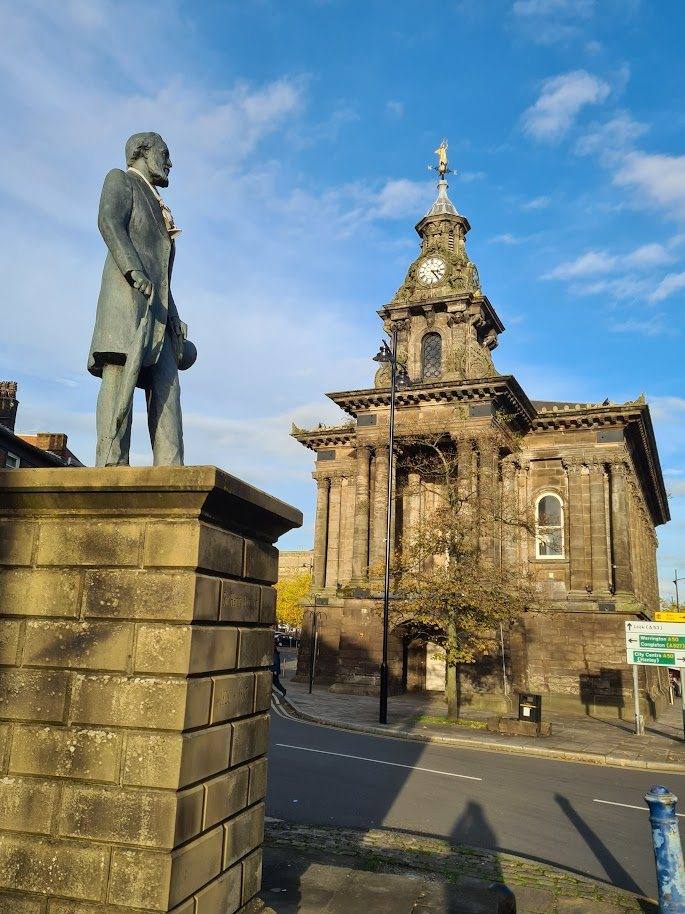 The Wedgwood statue and St Paul's Church in Burslem town centre