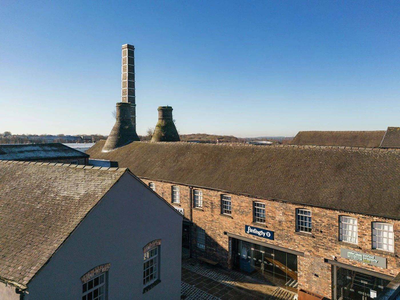 Bottle kilns and heritage shopfronts in Longton